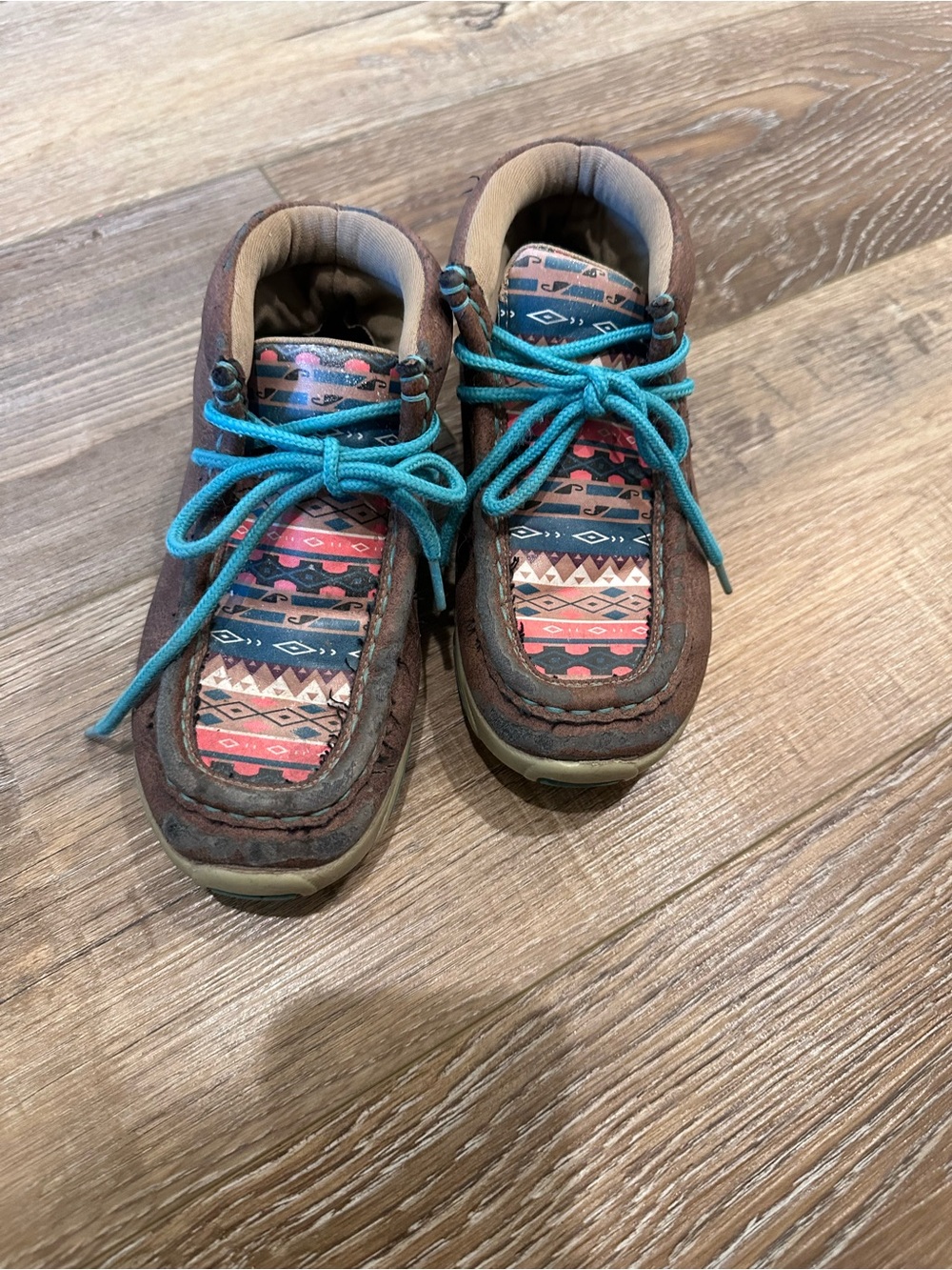 Twister Kids Brown Aztec Pattern Casual Shoes with Teal Laces